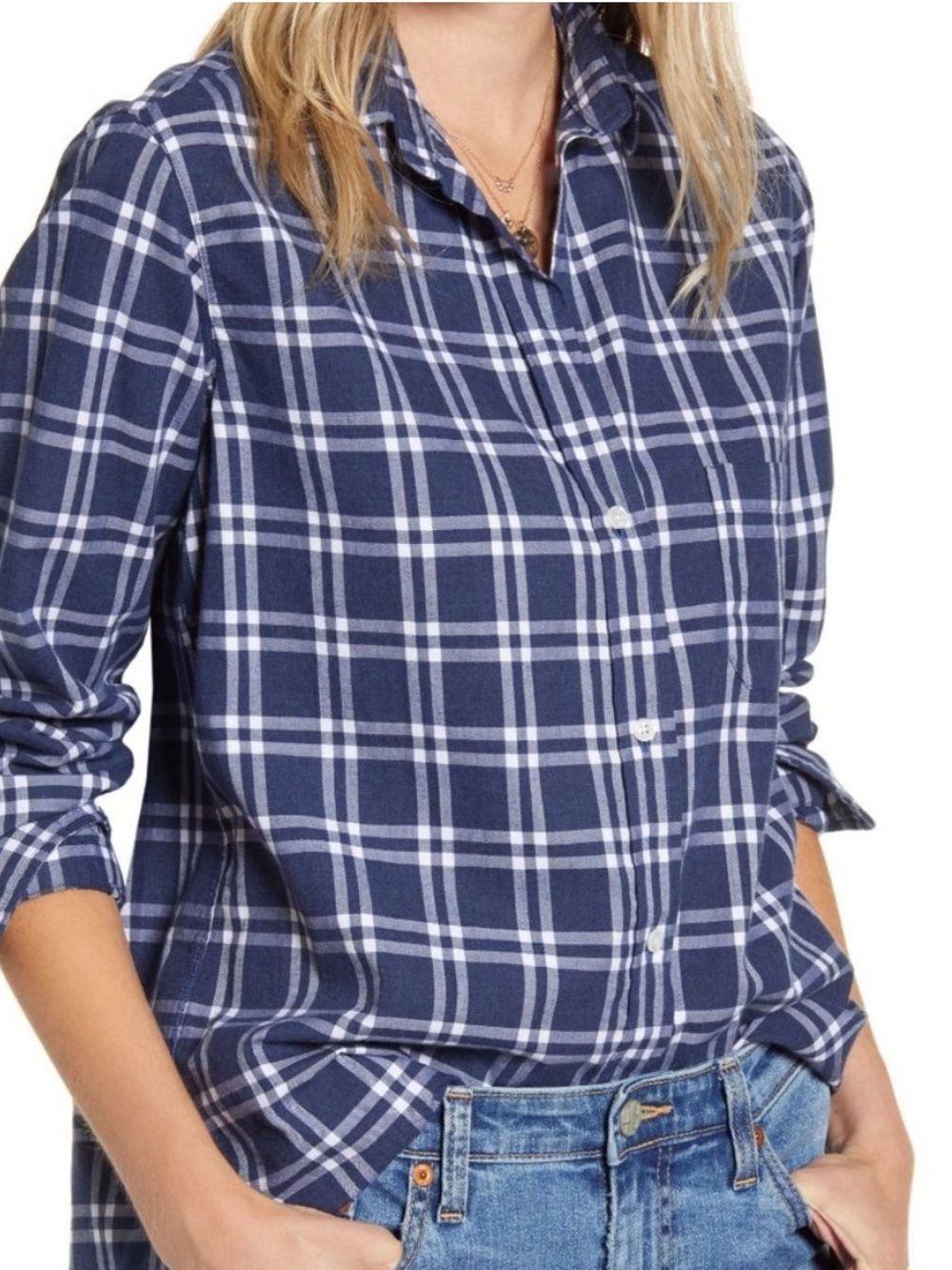 Grayson The Hero Plaid Button Up Shirt Blue White Womens Medium